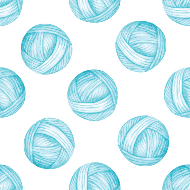 水彩蓝色球纱无缝图案在白色背景图片下载