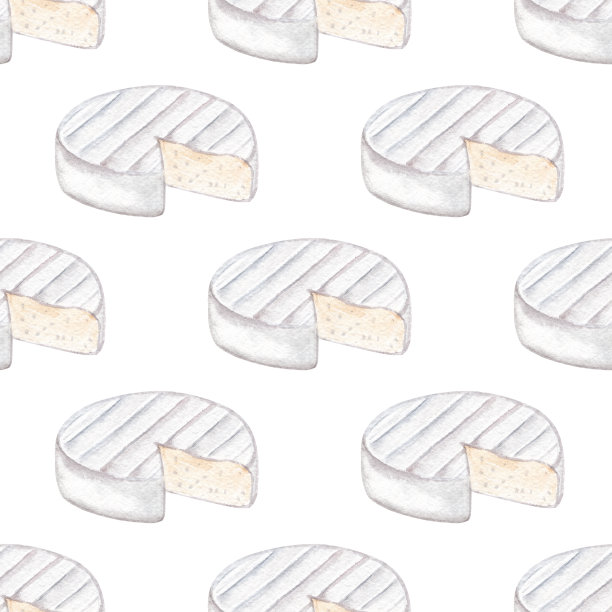 水彩卡门贝尔奶酪无缝图案的白色图片下载