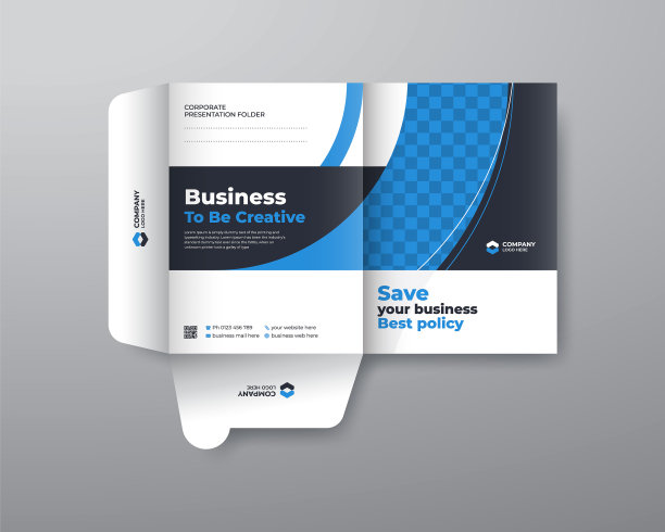业务文件夹为文件，演示文件夹为蓝色设计。布局是为了张贴公司信息，公司文件夹，文字，现代，创意。图片下载