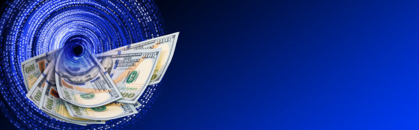 旋钱-二进制码背景与美元钞票图片下载