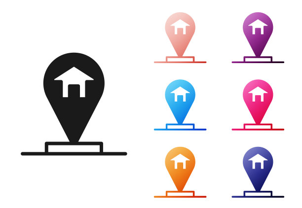 带有独立房子图标的黑色地图指针图片下载