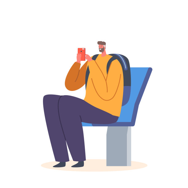 成熟的大胡子手拿手机坐在地铁或公交车的椅子上。微笑男性角色在网络中的交流图片下载