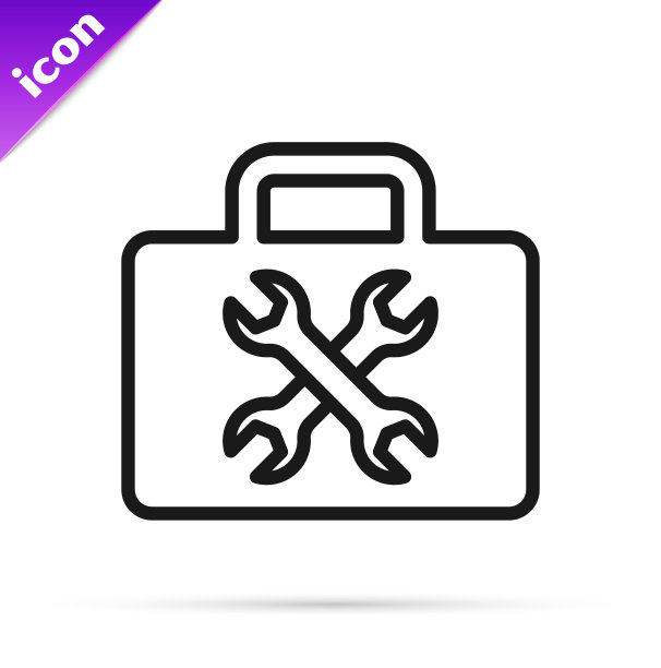 黑色线条的工具箱图标孤立在白色上图片下载