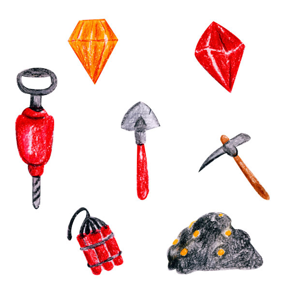 一套手工开采的矿井，矿工挖金矿图片下载