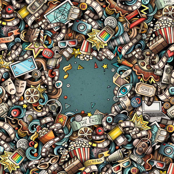 卡通可爱涂鸦影院框架设计图片下载