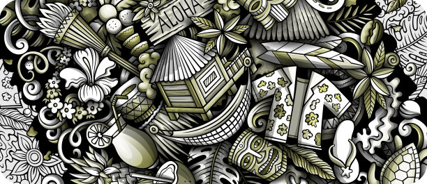 夏威夷手绘涂鸦横幅卡通详细图片下载