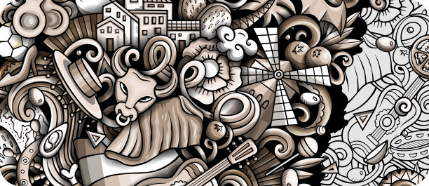 西班牙卡通涂鸦横幅设计图片下载