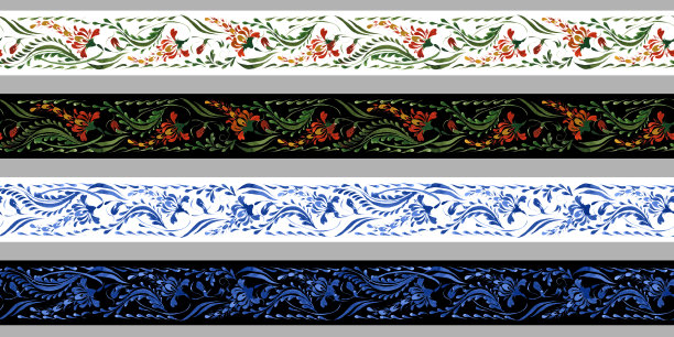 乌克兰民间绘画风格Petrykivka。套花水彩无缝的边界图案羽扇花和叶子。民族设计图片下载