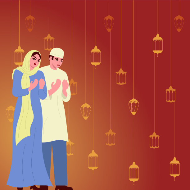 穿着传统服饰的男人和女人一起祈祷图片下载