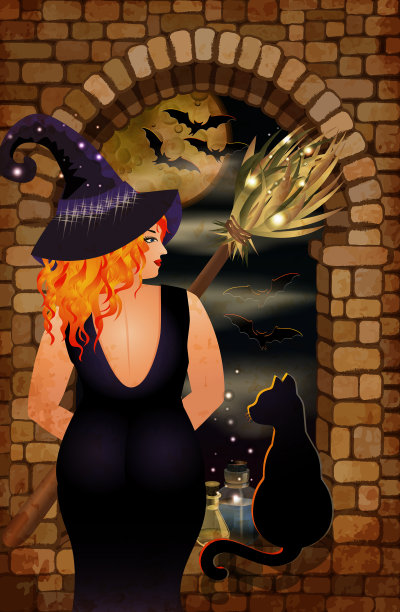 万圣节快乐的邀请卡上有黑猫和图片下载