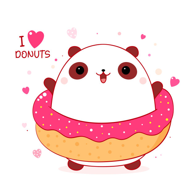 可爱的小熊猫和甜甜圈。方形卡片上有可爱的胖熊猫和甜面包图片下载