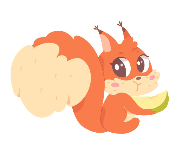 可爱的松鼠角色吃着一块苹果，饥饿的森林动物捧着水果吃图片下载