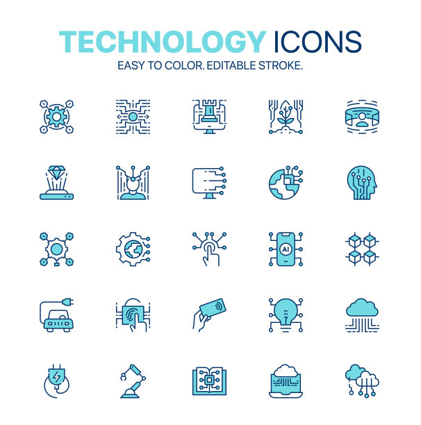 一套信息技术图标。容易的颜色。设备，创新和技术的象征图片下载