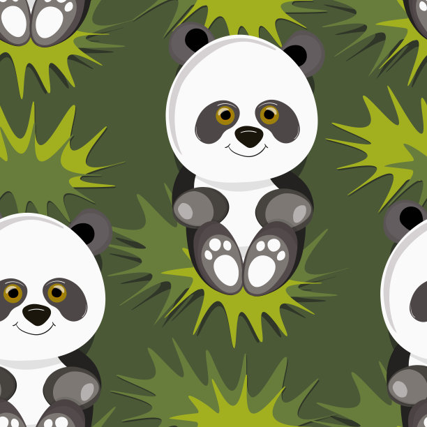 无缝图案与可爱的熊猫宝宝彩色背景。有趣的亚洲动物。卡片，给孩子们的明信片。平面矢量插图织物，纺织品，墙纸，海报，礼品包装纸图片下载