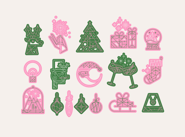 圣诞艺术装饰图标在线条风格的颜色图片下载