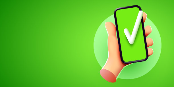 3d可爱手握智能手机，并在屏幕上设置一个检查标记。图片下载