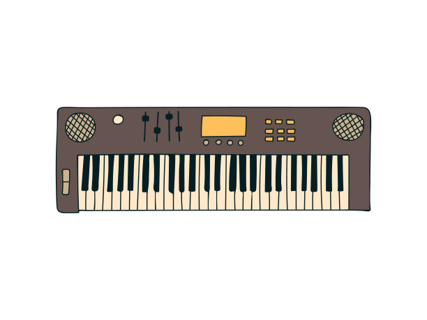 合成器彩色涂鸦插图向量。合成器彩色图标在矢量。合成器插图图片下载