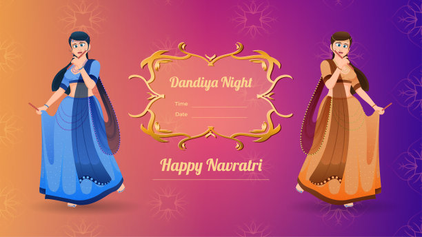 Dandiya矢量旗帜，快乐的Navratri。图片下载