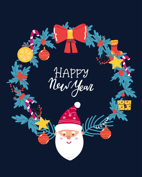 带文字的圣诞花环，圣诞快乐。绿色的冷杉树枝和红色的浆果。矢量插图。自然设计贺卡模板。冬天的圣诞节假期图片下载