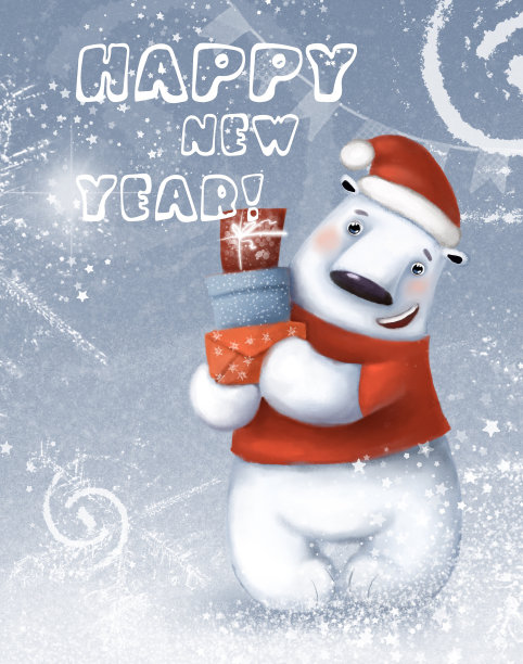 带着北极熊的新年贺卡图片下载