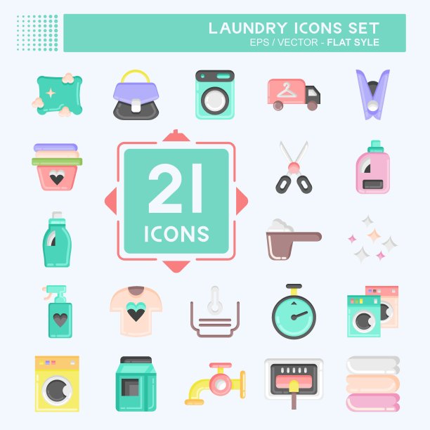图标设置洗衣。洗衣标志。平的风格。简单的设计可编辑。简单的插图，适合印刷图片下载