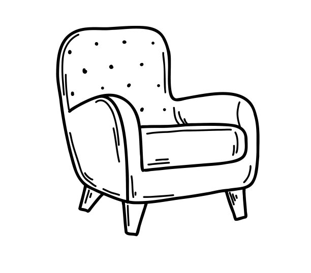 手工绘制的四脚软垫椅子图片下载