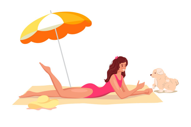 女人在浴巾上晒日光浴，玩着图片下载