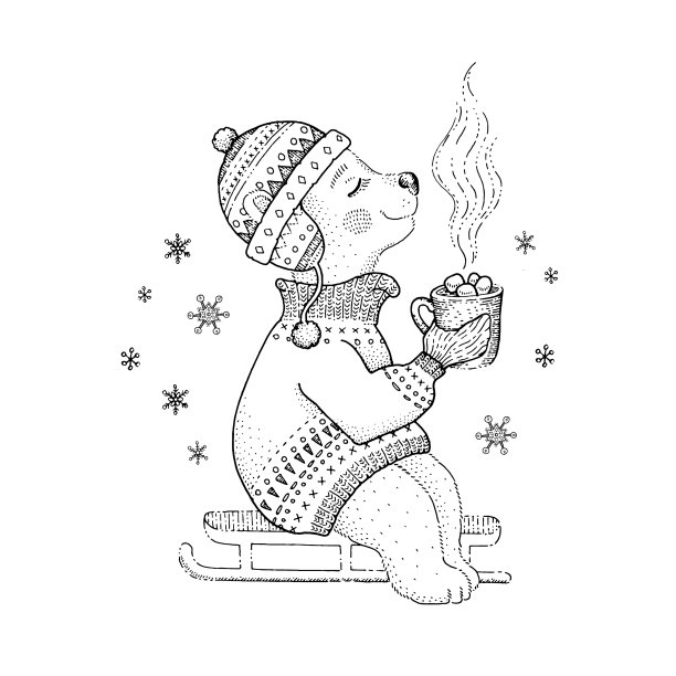 圣诞北极熊涂色书页宝宝图片下载