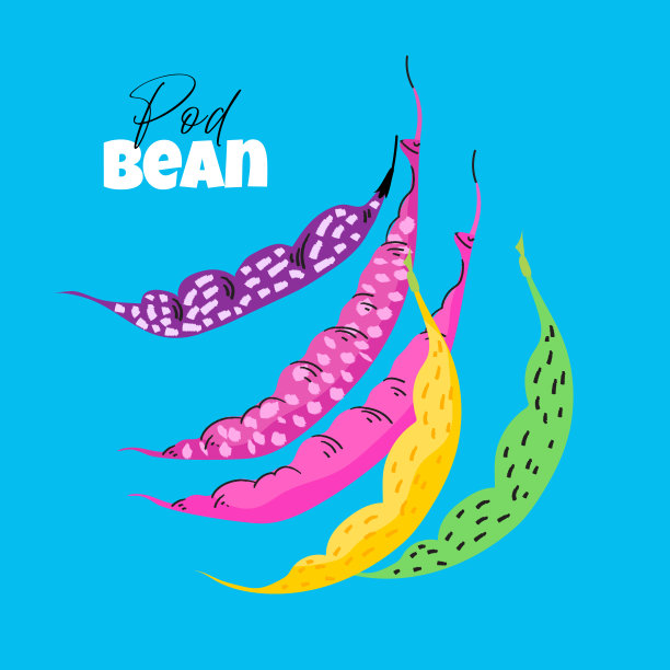 蓝色背景下的彩色豆荚。秋季收获矢量插图。天然有机营养图片下载