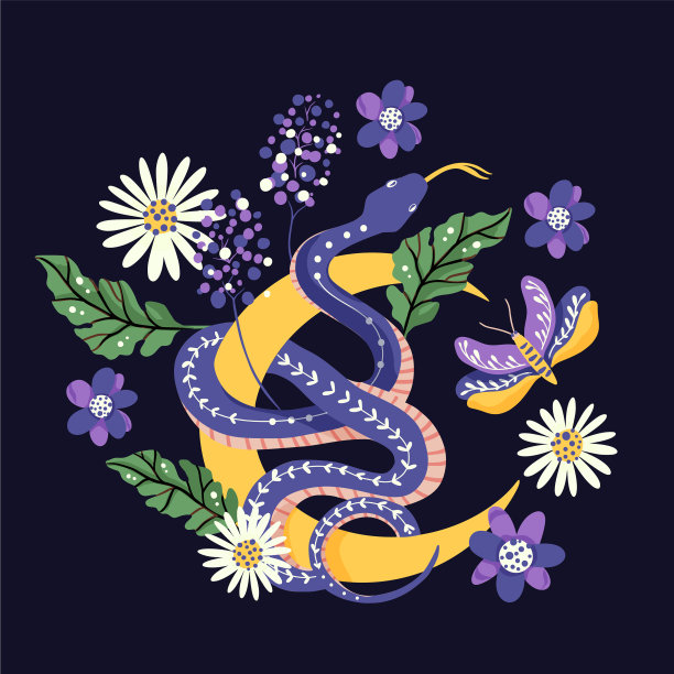 蛇和花的神奇印花图片下载
