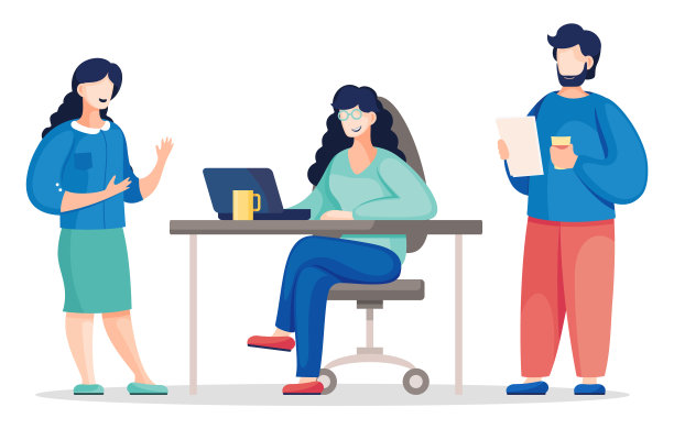 平面矢量插画办公室里忙碌的人，同事在工作中交流图片下载