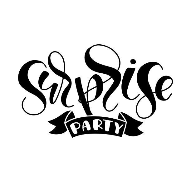 惊喜派对的黑字孤立在白底图片下载