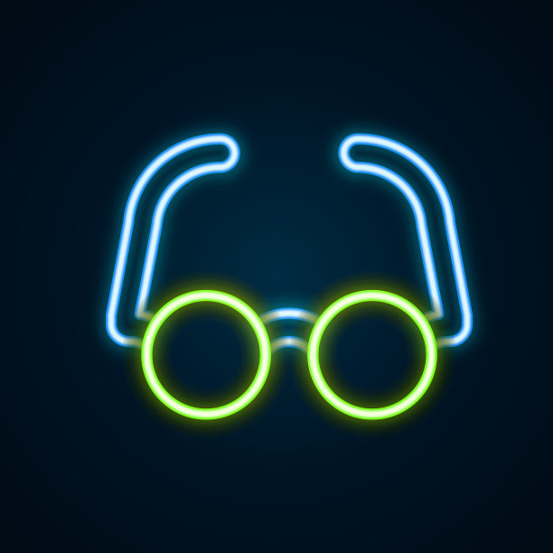 发光的霓虹灯线眼镜图标孤立在黑色图片下载