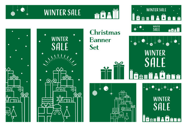 可爱的横幅设置与圣诞礼物的插图图片下载