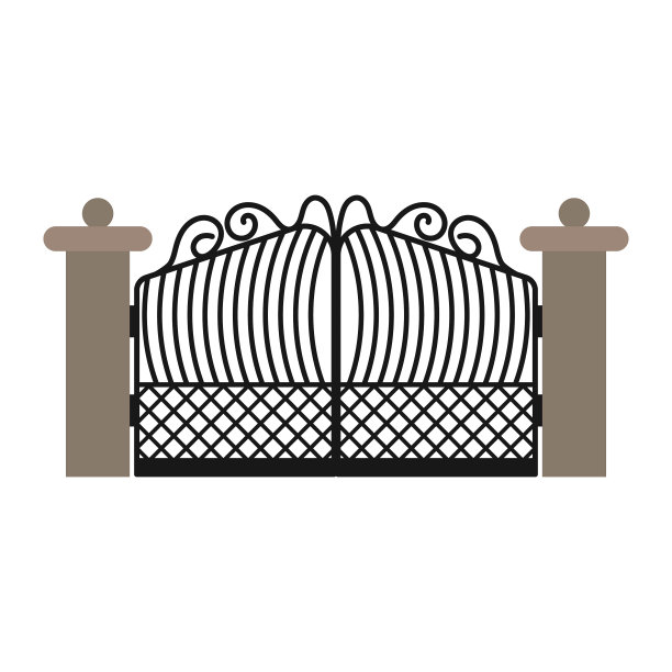 铁栅栏大门，金属卡通庄园图片下载