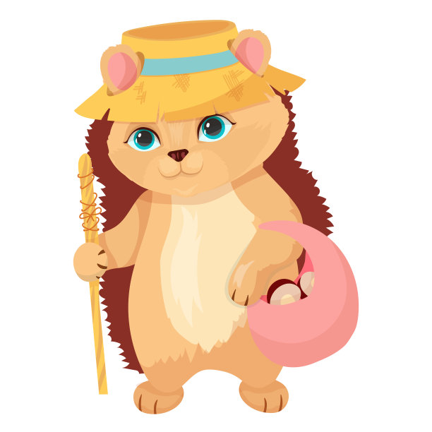 一只可爱的刺猬收集蘑菇。秋天的娱乐。快乐的豪猪。矢量插图在白色背景。图片下载