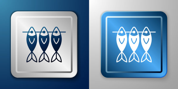 白色干鱼图标孤立在蓝色和灰色图片下载