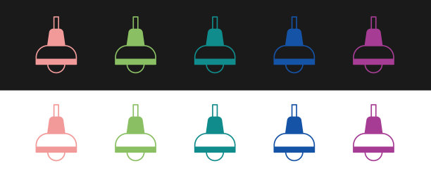 设置灯挂图标孤立在黑色和白色图片下载