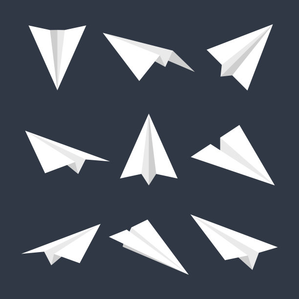 逼真的白纸飞机收藏。手工折纸飞机在平面风格。给孩子的纸玩具。业务概念要素，项目启动和目标达成。矢量图图片下载