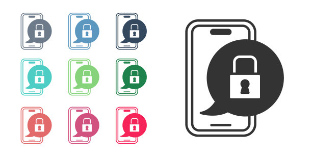 黑色智能手机封闭挂锁图标隔离图片下载