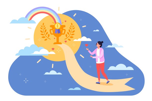 相信幸福的未来。乐观的心态，挑战自我激励企业事业成长和实现目标希望梦想的工作机会激励理念，矢量插图图片下载