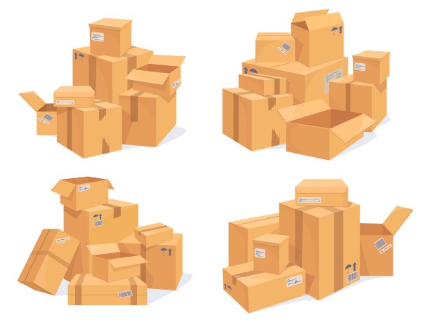 纸箱堆栈。堆叠包裹纸板包装，lot等距箱堆交货返回快递货物库存移动服务包装库存邮件包装，整齐的矢量插图图片下载
