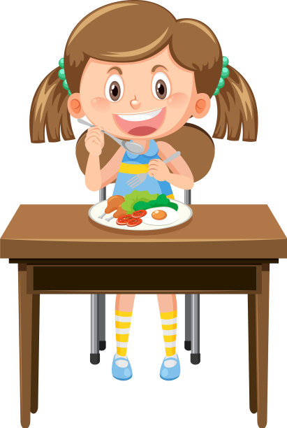 可爱的女孩卡通人物吃早餐图片下载