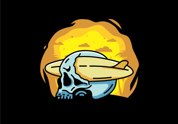 冲浪板穿透头骨的设计图片下载