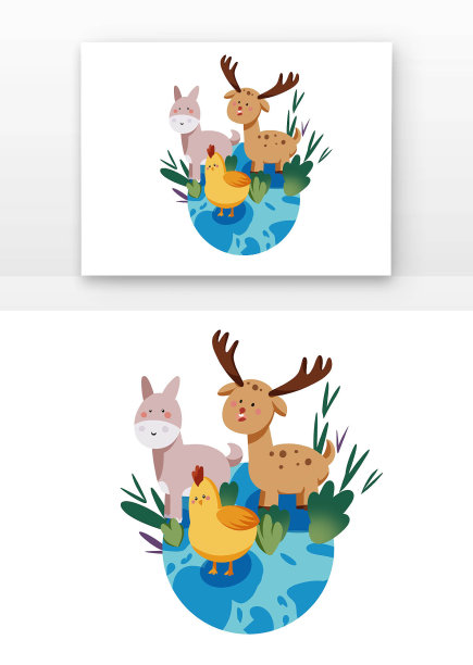 卡通地球动物组合图片下载