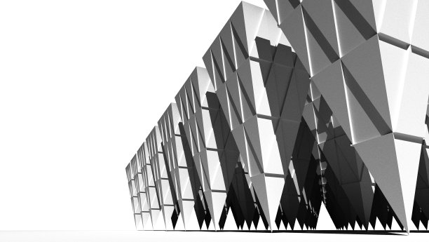 建筑的幻想。抽象的设计。倒金字塔结构。3 d演示。图片下载