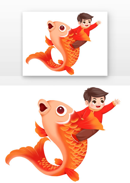 新年骑着锦鲤的男孩图片下载