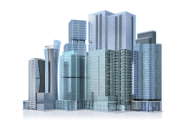 城市景观，白色背景上的现代建筑。三维演示图片下载