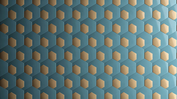蓝色的大六边形和金色的小六边形图片下载