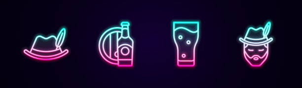 订行啤酒节帽子，啤酒瓶和木制图片下载